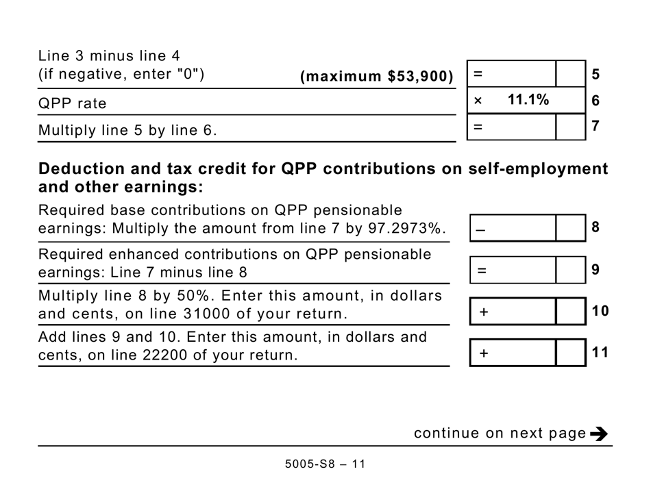 Form 5005-S8 Schedule 8 Quebec Pension Plan Contributions (Large Print) - Canada, Page 11