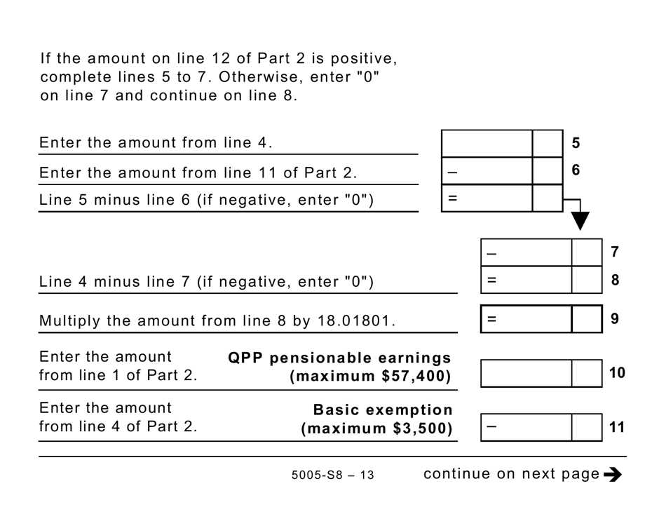 Form 5005-S8 Schedule 8 Quebec Pension Plan Contributions (Large Print) - Canada, Page 13