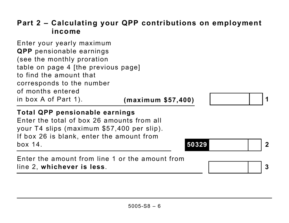 Form 5005-S8 Schedule 8 Quebec Pension Plan Contributions (Large Print) - Canada, Page 6