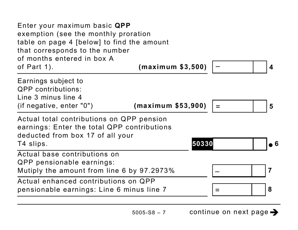 Form 5005-S8 Schedule 8 Quebec Pension Plan Contributions (Large Print) - Canada, Page 7