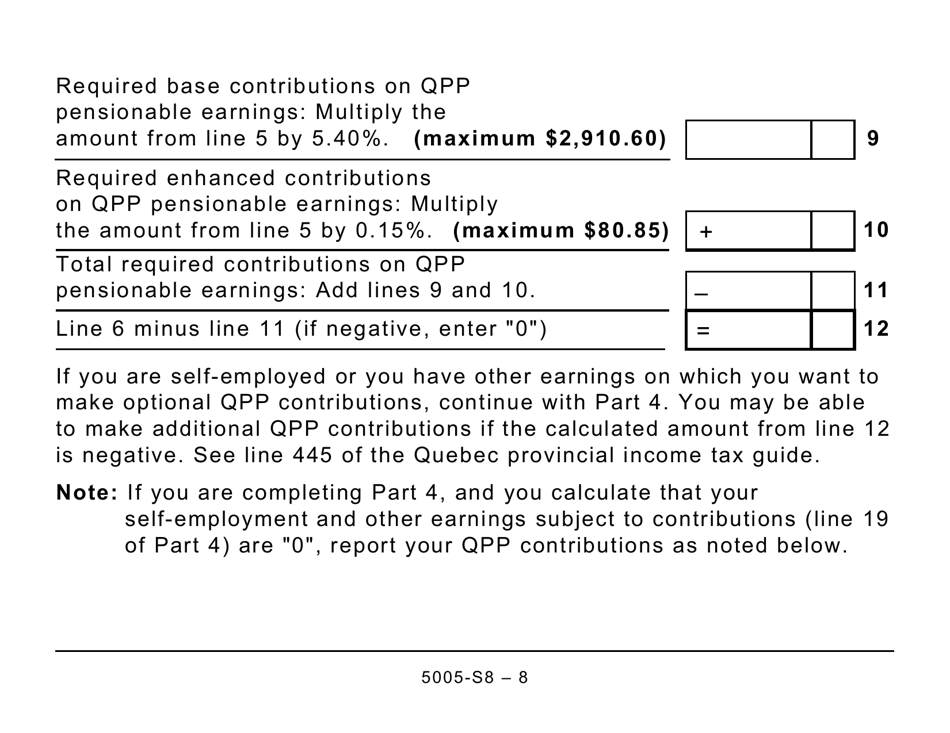 Form 5005-S8 Schedule 8 Quebec Pension Plan Contributions (Large Print) - Canada, Page 8