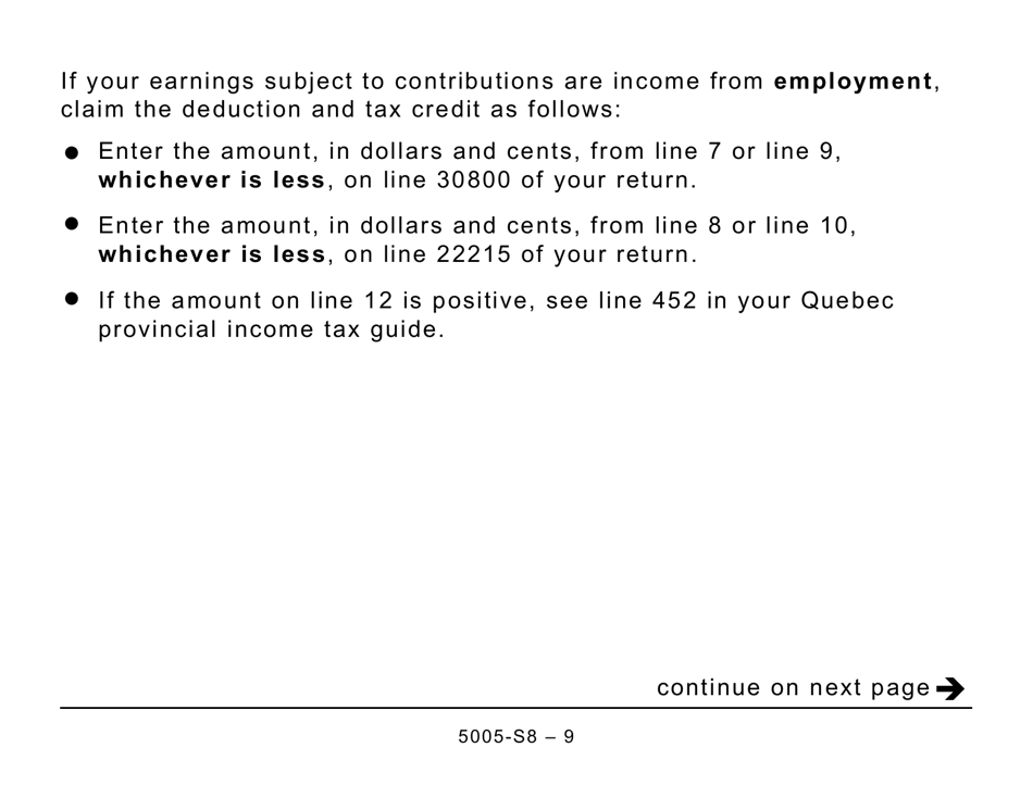 Form 5005-S8 Schedule 8 Quebec Pension Plan Contributions (Large Print) - Canada, Page 9