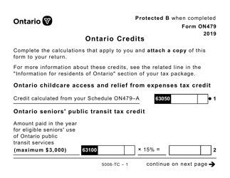 Form ON479 (5006-TC) Ontario Credits (Large Print) - Canada