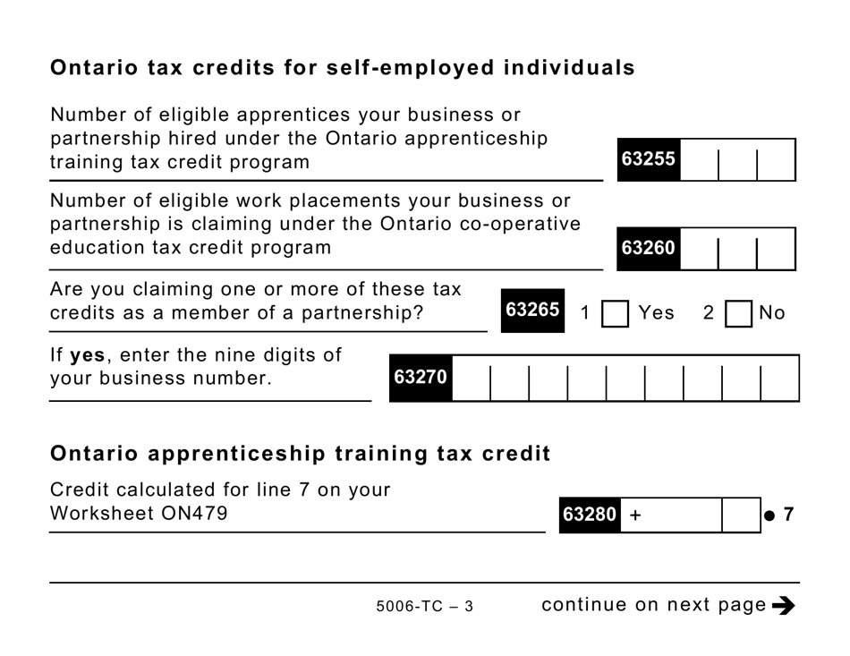 Form ON479 (5006-TC) Ontario Credits (Large Print) - Canada, Page 3