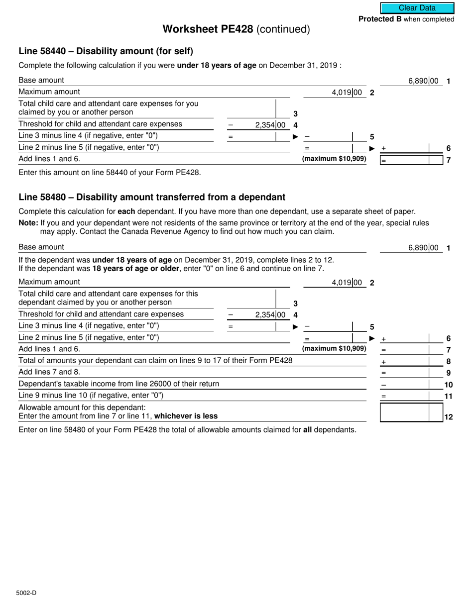 Form 5002-D Worksheet PE428 Prince Edward Island - Canada, Page 2