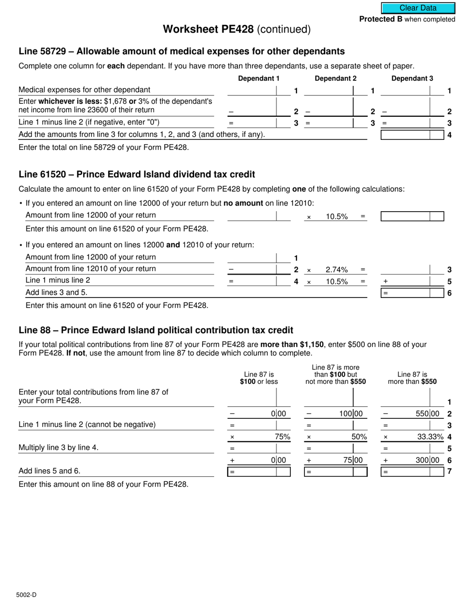 Form 5002-D Worksheet PE428 Prince Edward Island - Canada, Page 3