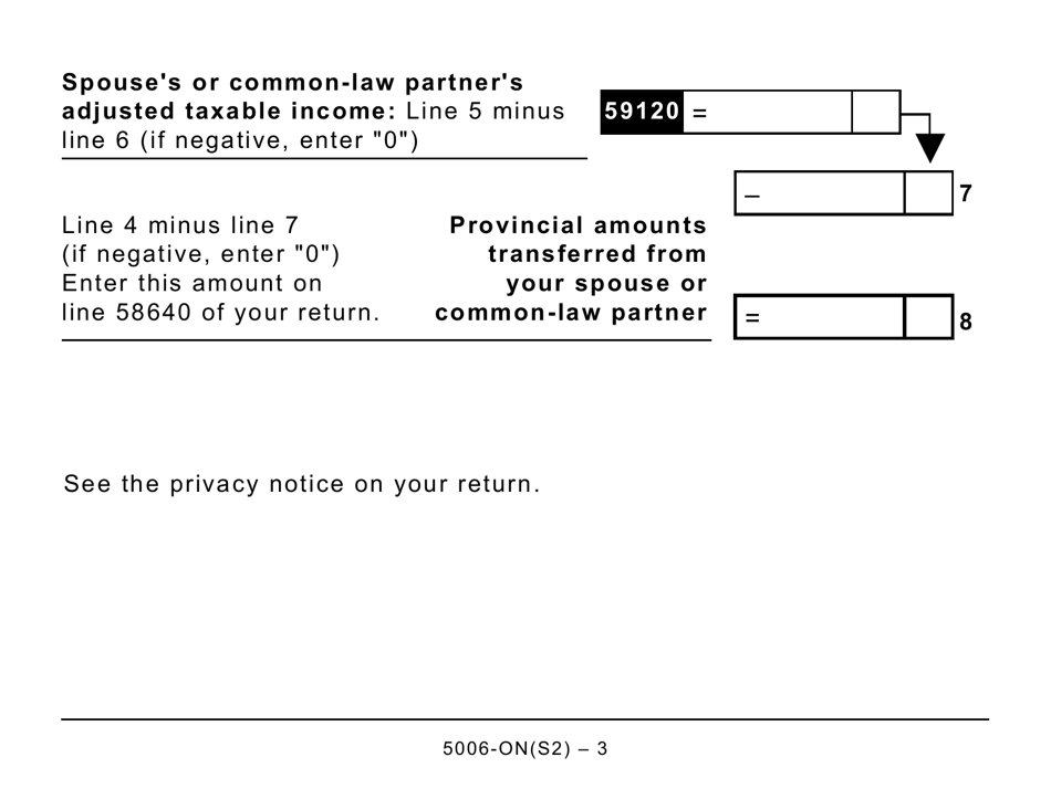Form 5006-S2 Schedule ON(S2) Provincial Amounts Transferred From Your Spouse or Common-Law Partner - Ontario (Large Print) - Canada, Page 3