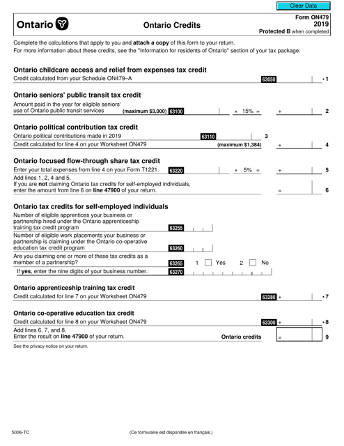 Form ON479 (5006-TC) 2019 Printable Pdf