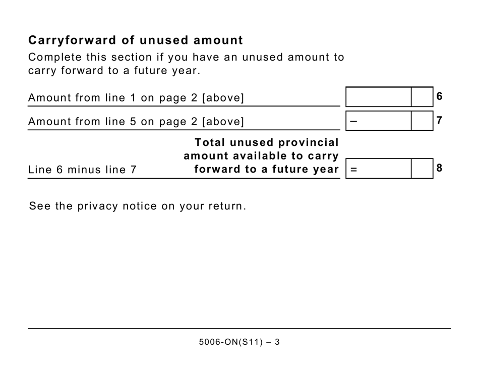 Form 5006-S11 Schedule ON(S11) Provincial Tuition and Education Amounts - Ontario (Large Print) - Canada, Page 3