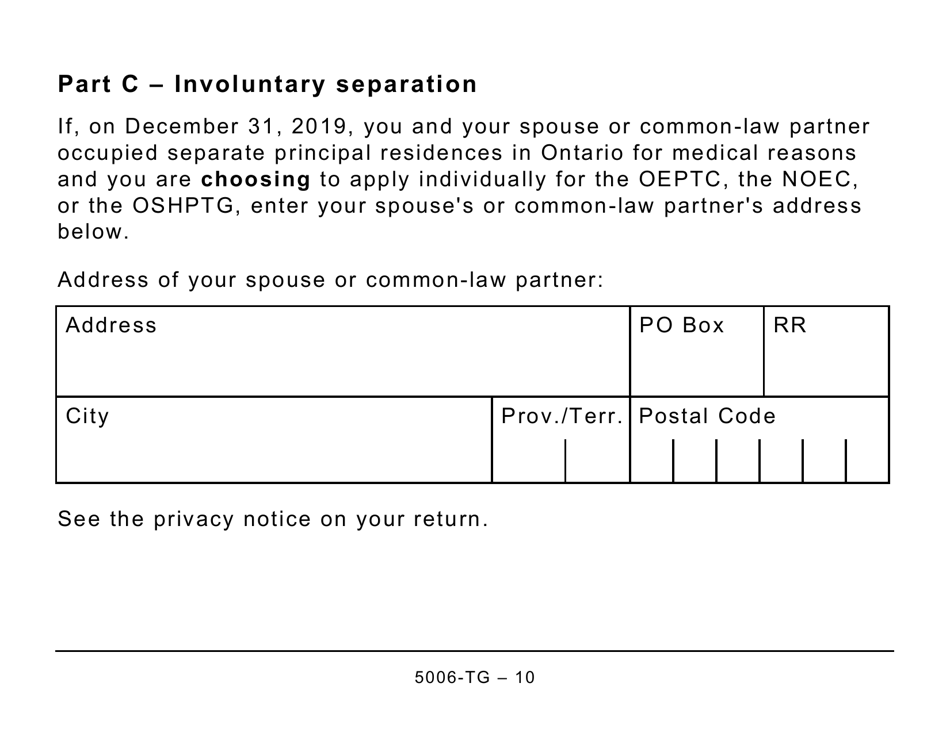 Form ON-BEN (5006-TG) Application for the 2020 Ontario Trillium Benefit and Ontario Senior Homeowners Property Tax Grant (Large Print) - Canada, Page 10
