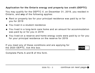 Form ON-BEN (5006-TG) Application for the 2020 Ontario Trillium Benefit and Ontario Senior Homeowners&#039; Property Tax Grant (Large Print) - Canada, Page 3