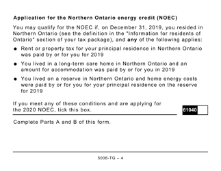 Form ON-BEN (5006-TG) Application for the 2020 Ontario Trillium Benefit and Ontario Senior Homeowners&#039; Property Tax Grant (Large Print) - Canada, Page 4