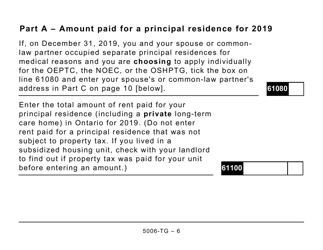 Form ON-BEN (5006-TG) Application for the 2020 Ontario Trillium Benefit and Ontario Senior Homeowners&#039; Property Tax Grant (Large Print) - Canada, Page 6