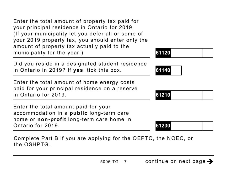Form ON-BEN (5006-TG) Application for the 2020 Ontario Trillium Benefit and Ontario Senior Homeowners Property Tax Grant (Large Print) - Canada, Page 7