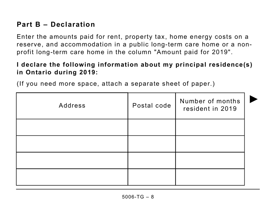Form ON-BEN (5006-TG) Application for the 2020 Ontario Trillium Benefit and Ontario Senior Homeowners Property Tax Grant (Large Print) - Canada, Page 8