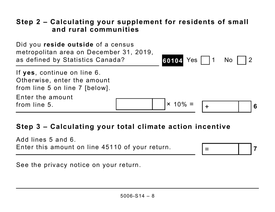 Form 5006-S14 Schedule 14 Climate Action Incentive - Ontario (Large Print) - Canada, Page 8