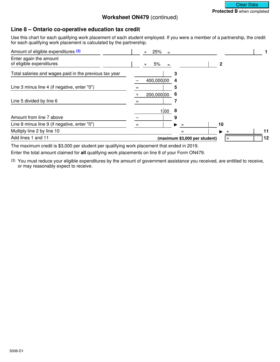 Form 5006-D1 Worksheet ON479 Ontario - Canada, Page 2
