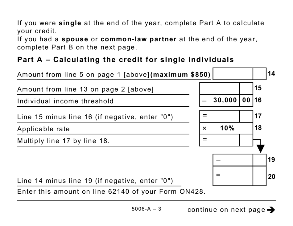 Form 5006-A Schedule ON428-A Low-Income Individuals and Families Tax Credit (Large Print) - Canada, Page 3