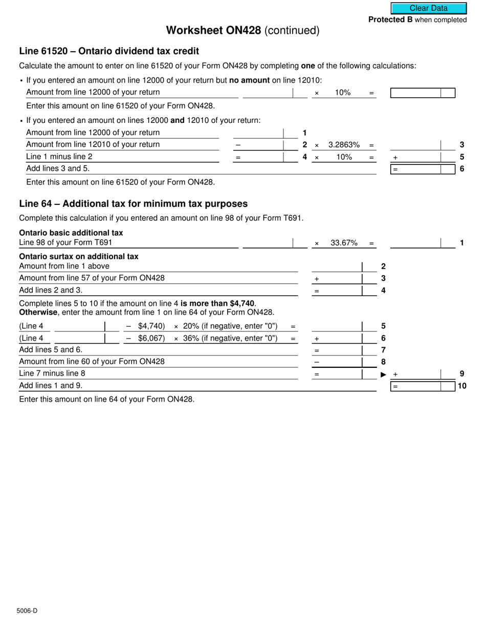 Form 5006-D Worksheet ON428 - 2019 - Fill Out, Sign Online and Download ...