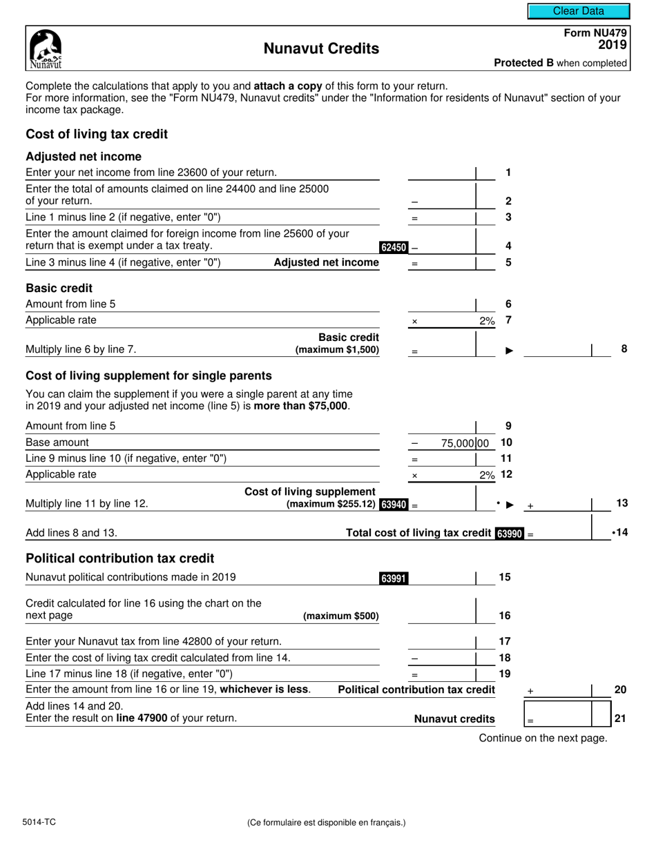 Form NU479 (5014-TC) Nunavut Credits - Canada, Page 1