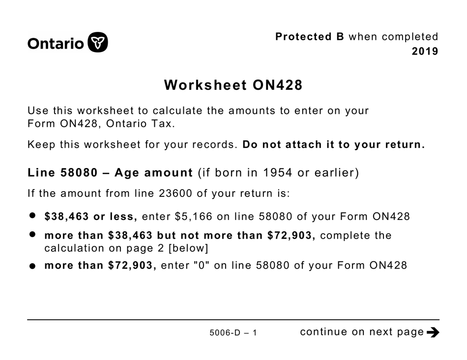 Form 5006-D Worksheet ON428 Ontario (Large Print) - Canada, Page 1