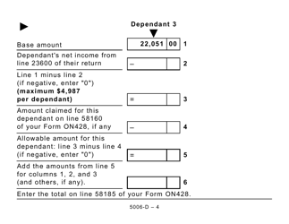 Form 5006-D Worksheet ON428 Ontario (Large Print) - Canada, Page 4