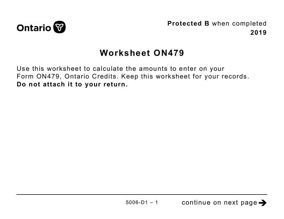 Form 5006-D1 Worksheet ON479 Ontario (Large Print) - Canada, Page 1