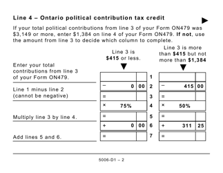 Form 5006-D1 Worksheet ON479 Ontario (Large Print) - Canada, Page 2