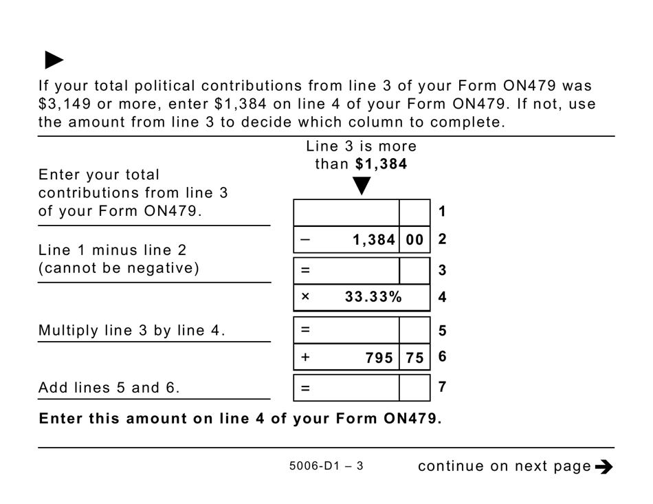 Form 5006-D1 Worksheet ON479 Ontario (Large Print) - Canada, Page 3