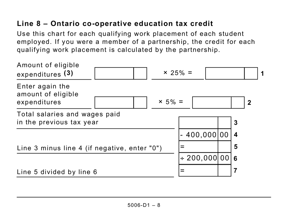 Form 5006-D1 Worksheet ON479 Ontario (Large Print) - Canada, Page 8