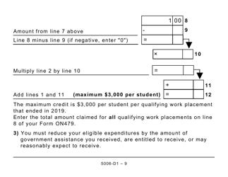 Form 5006-D1 Worksheet ON479 Ontario (Large Print) - Canada, Page 9