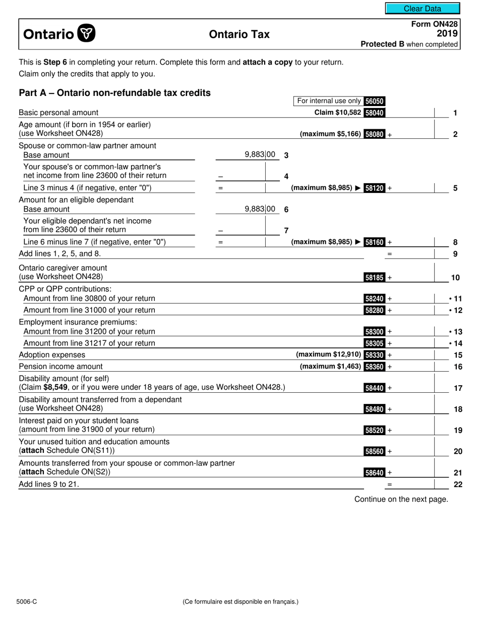 Form ON428 (5006-C) Ontario Tax - Canada, Page 1