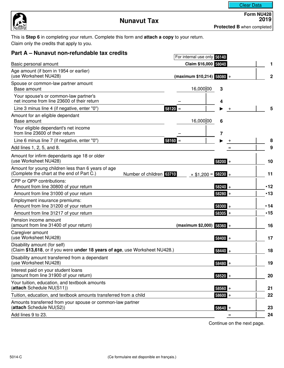 Form NU428 (5014-C) Nunavut Tax - Canada, Page 1
