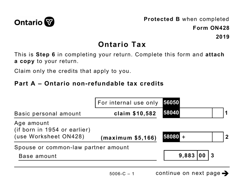 Form ON428 (5006-C) Ontario Tax (Large Print) - Canada, 2019