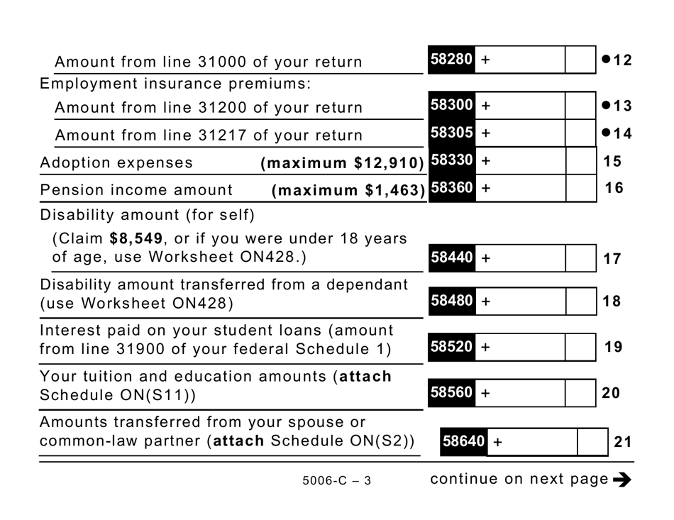 Form ON428 (5006-C) Ontario Tax (Large Print) - Canada, Page 3
