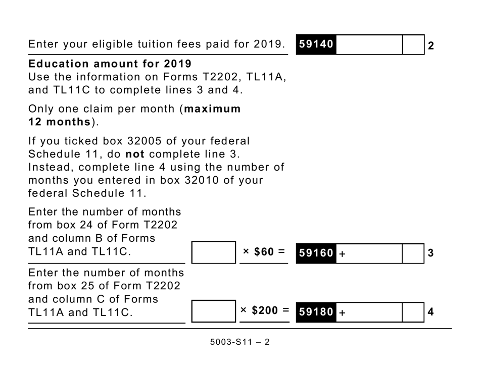 Form 5003-S11 Schedule NS(S11) Provincial Tuition and Education Amounts - Nova Scotia (Large Print) - Canada, Page 2