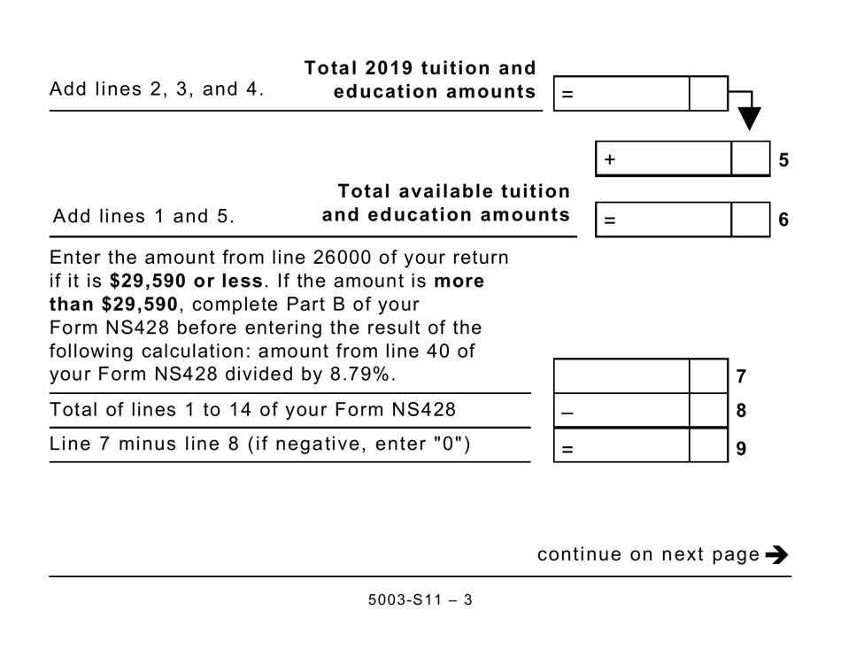 Form 5003-S11 Schedule NS(S11) Provincial Tuition and Education Amounts - Nova Scotia (Large Print) - Canada, Page 3