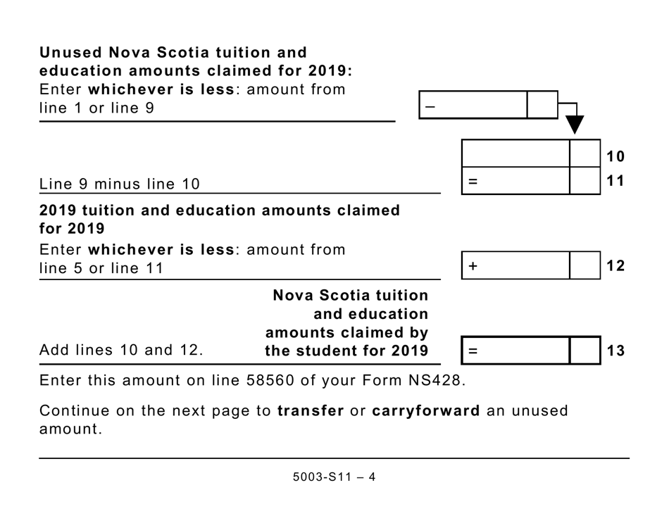 Form 5003-S11 Schedule NS(S11) Provincial Tuition and Education Amounts - Nova Scotia (Large Print) - Canada, Page 4