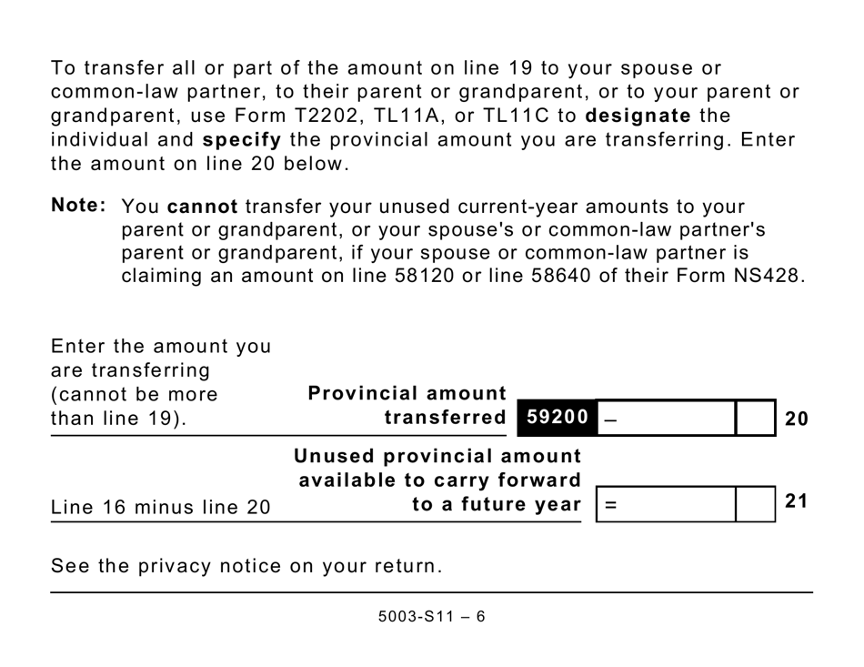 Form 5003-S11 Schedule NS(S11) Provincial Tuition and Education Amounts - Nova Scotia (Large Print) - Canada, Page 6
