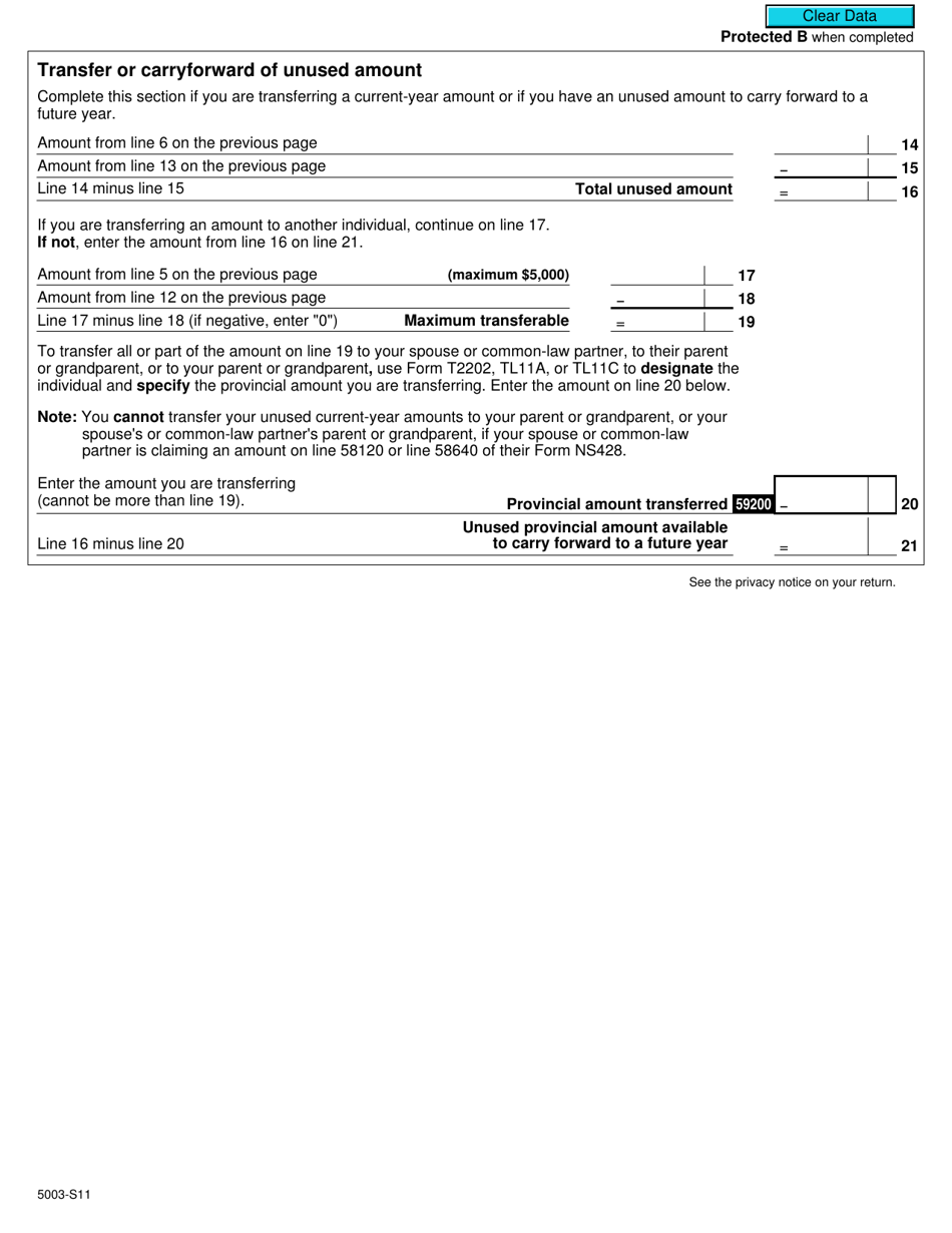 Form 5003-S11 Schedule NS(S11) Provincial Tuition and Education Amounts - Nova Scotia - Canada, Page 2