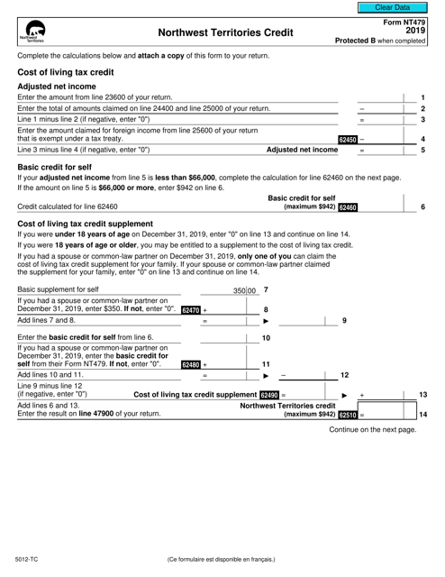 Form NT479 (5012-TC) 2019 Printable Pdf