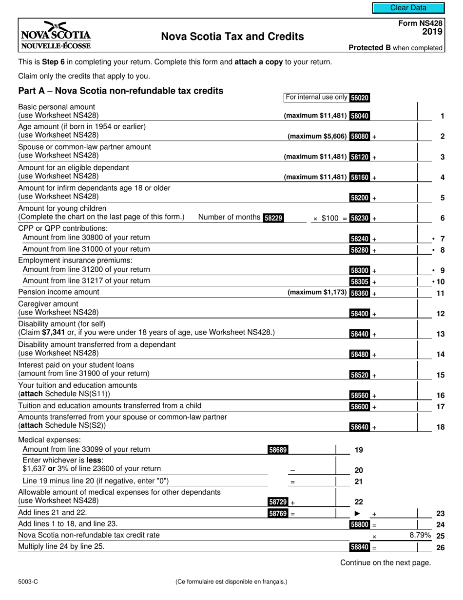 Form NS428 (5003-C) Nova Scotia Tax and Credits - Canada, Page 1