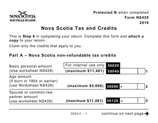 Document preview: Form NS428 (5003-C) Nova Scotia Tax and Credits (Large Print) - Canada