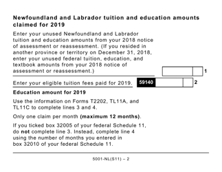 Form 5001-S11 Schedule NL(S11) Provincial Tuition and Education Amounts (Large Print) - Canada, Page 2