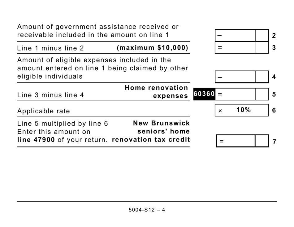 Form 5004-S12 Schedule NB(S12) New Brunswick Seniors Home Renovation Tax Credit (Large Print) - Canada, Page 4
