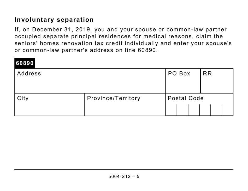 Form 5004-S12 Schedule NB(S12) New Brunswick Seniors Home Renovation Tax Credit (Large Print) - Canada, Page 5