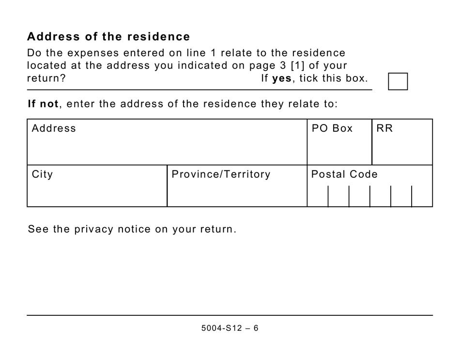 Form 5004-S12 Schedule NB(S12) New Brunswick Seniors Home Renovation Tax Credit (Large Print) - Canada, Page 6