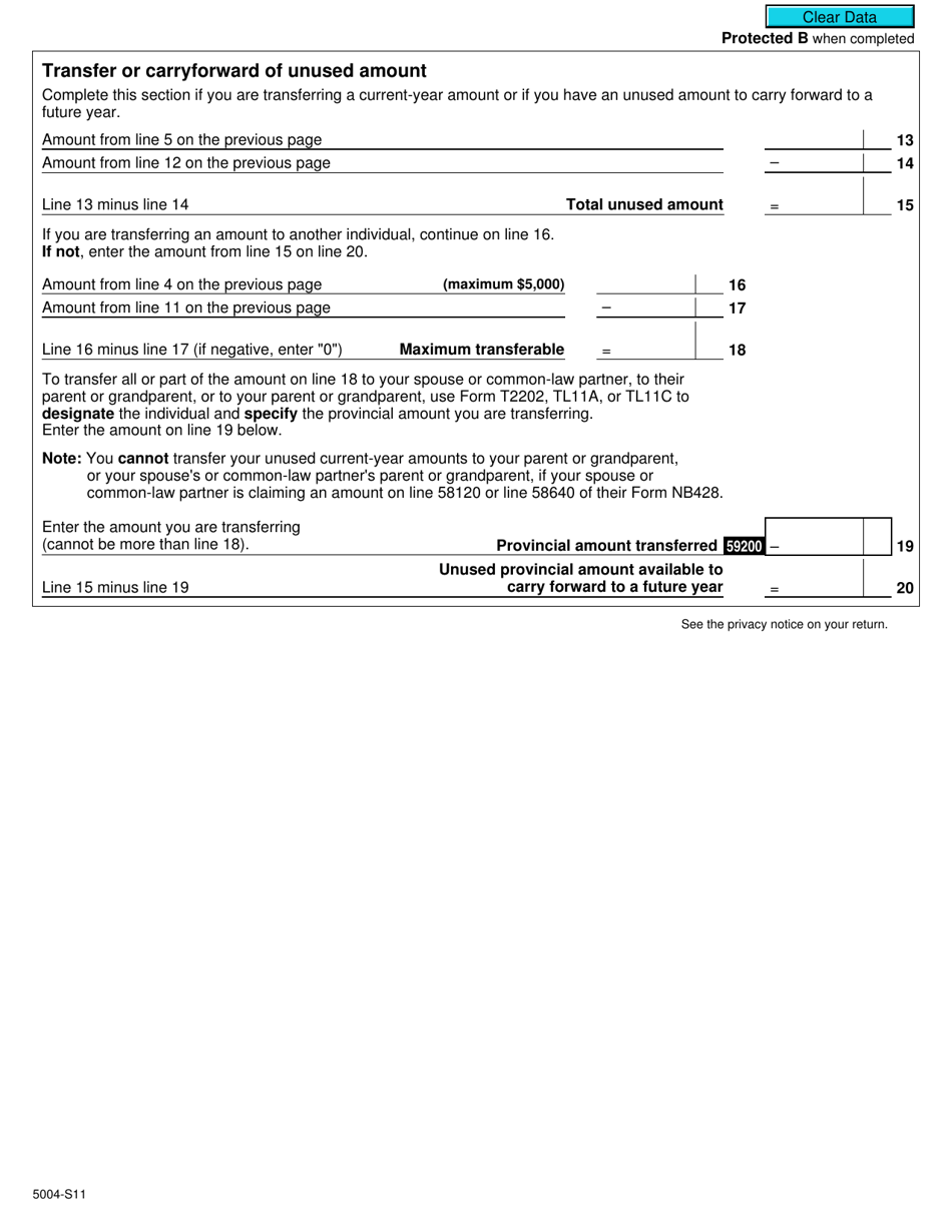 Form 5004-S11 Schedule NB(S11) Provincial Tuition and Education Amounts - New Brunswick - Canada, Page 2