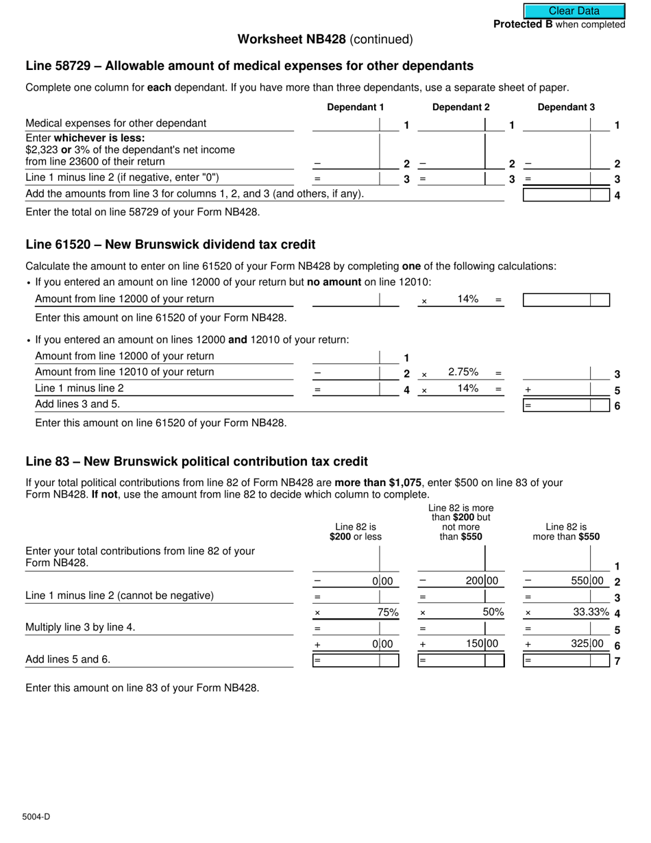 Form 5004-D Worksheet NB428 New Brunswick - Canada, Page 3