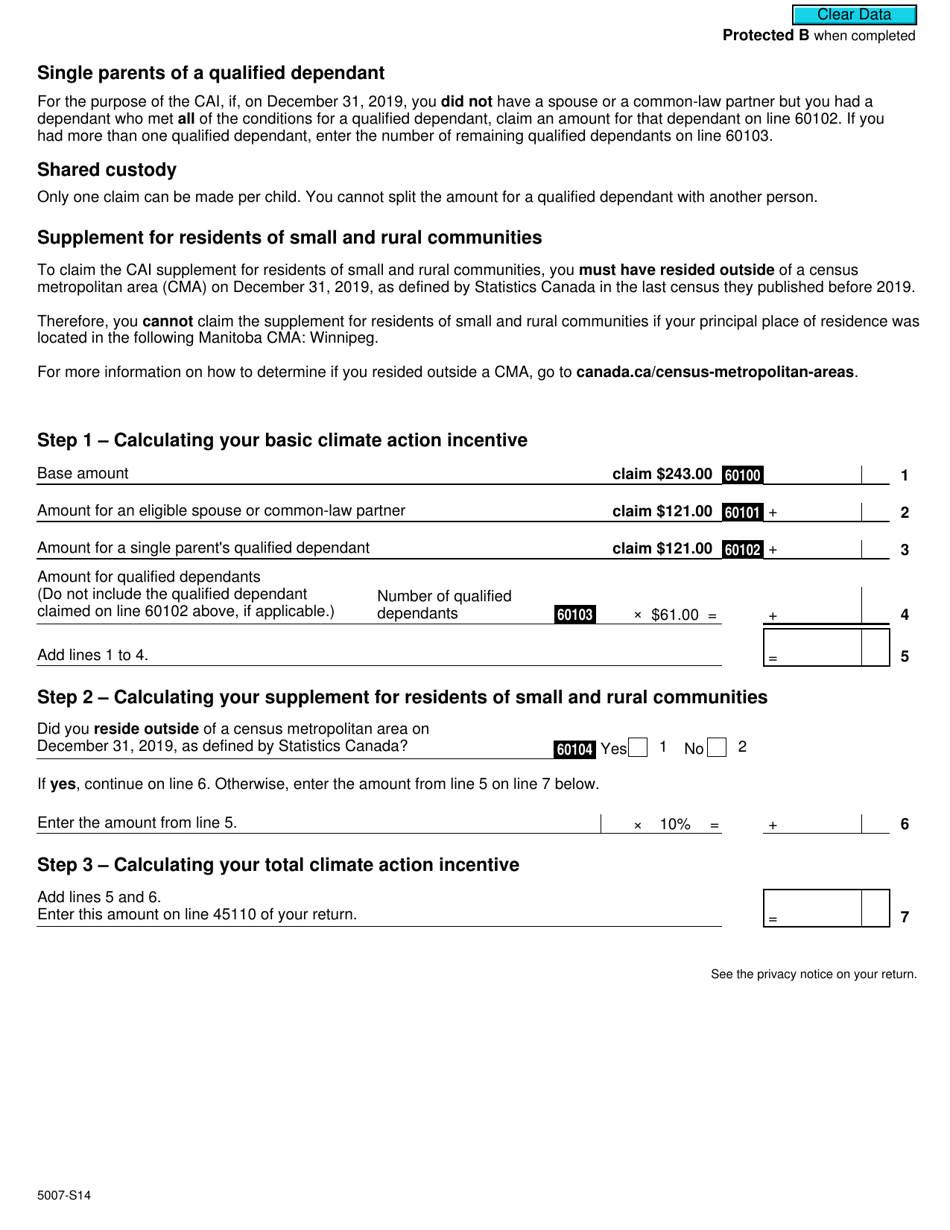 Form 5007-S14 Schedule 14 Climate Action Incentive - Canada, Page 2